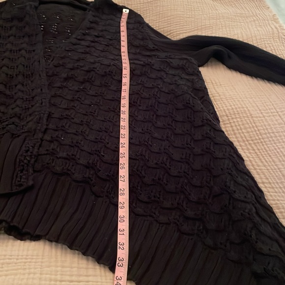 🍀 Vintage Lucky Brand cotton crochet cardigan w/shark bite hem & shawl collar - Picture 4 of 8